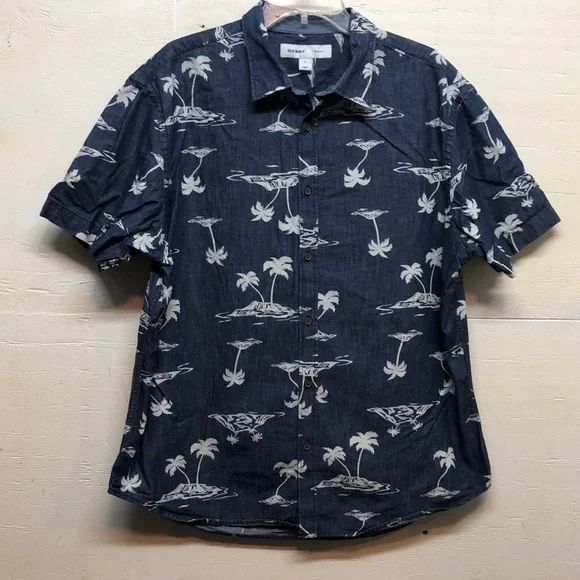 Old Navy Hawiian shirt Men's XL Slim-Fit Printed Chambray Shirt - Picture 15 of 16